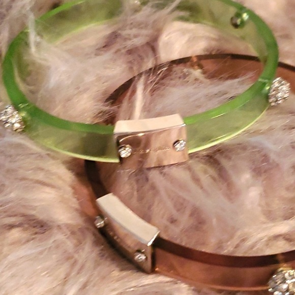 Lia Sophia Jewelry - Lia Sophia Translucent Lime Green & Brown Acrylic Hinged Bangles